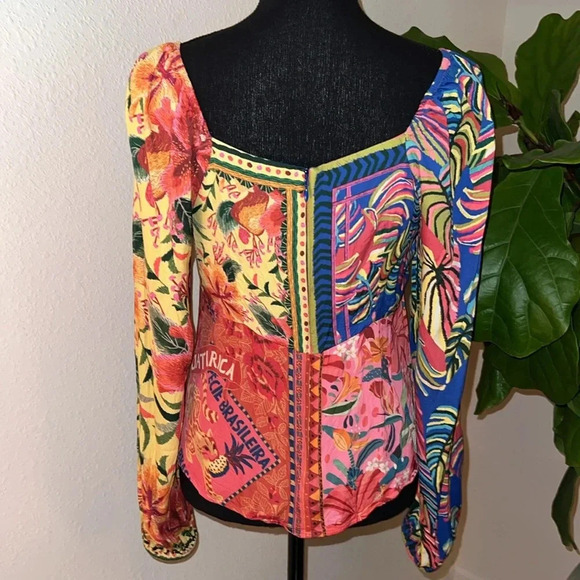 FARM Rio Women’s Tropical Square Neckline Puff Sleeve Pullover Blouse Medium - Picture 7 of 16